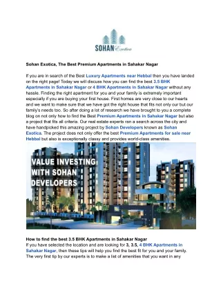 Sohan Exotica, The Best Premium Apartments in Sahakar Nagar