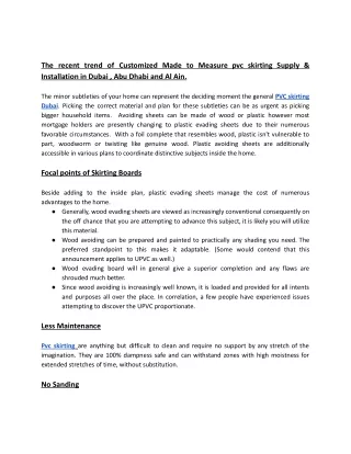 The recent trend of Customized Made to Measure pvc skirting Supply .