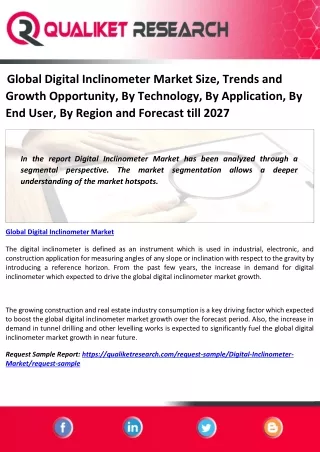 Global Digital Inclinometer Market Size, Trends and Growth Opportunity, By Technology, By Application, By End User, By R