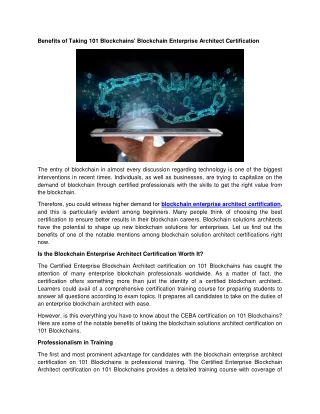 Benefits of Taking 101 Blockchains' Blockchain Enterprise Architect Certificatio