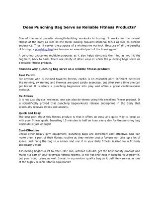 Does Punching Bag Serve as Reliable Fitness Products?