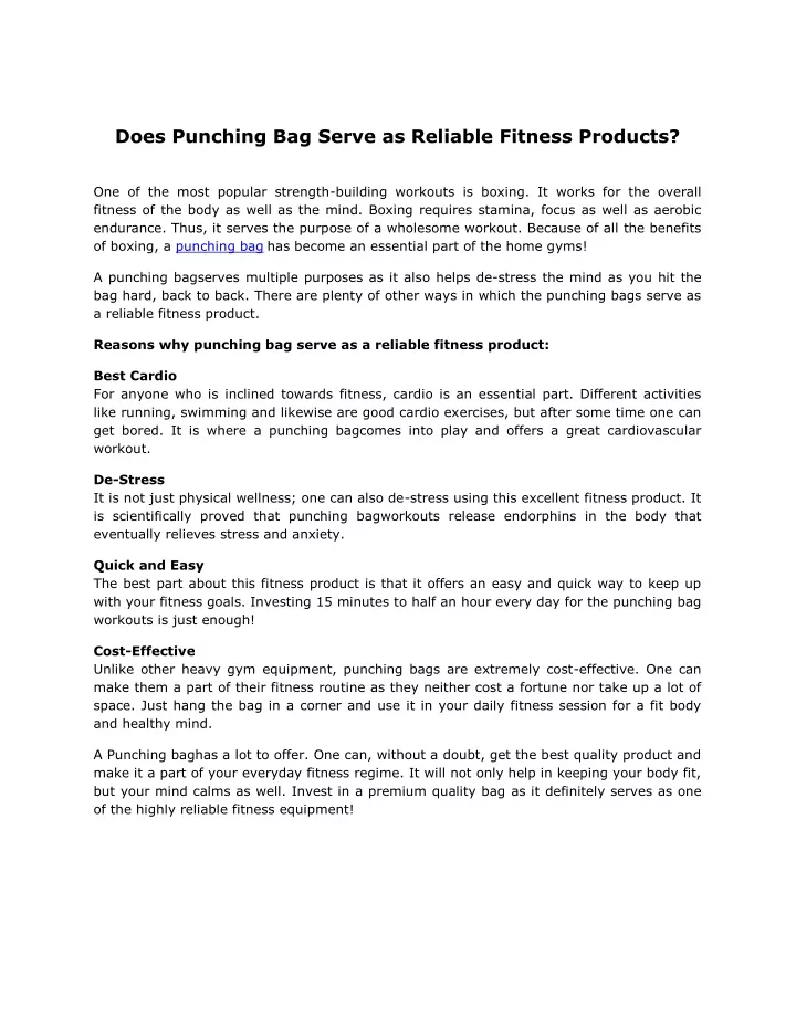 does punching bag serve as reliable fitness