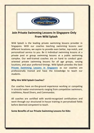Join Private Swimming Lessons In Singapore Only From Wild Splash