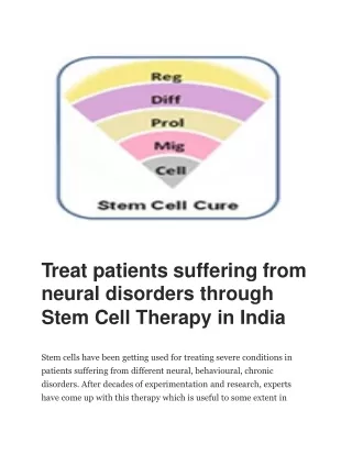 Treat patients suffering from neural disorders through Stem Cell Therapy in India