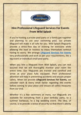 Hire Professional Lifeguard Services For Events From Wild Splash