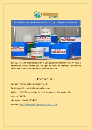 Buy SSD Research Chemical Solution in USA | Zahpharmachem.com