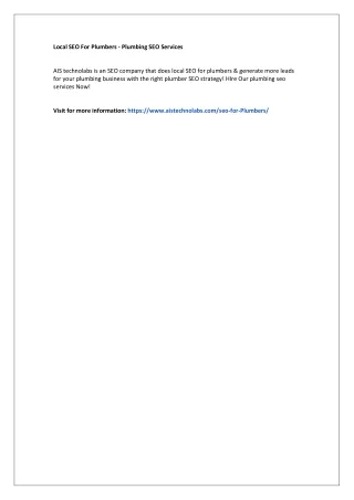 Local SEO For Plumbers - Plumbing SEO Services
