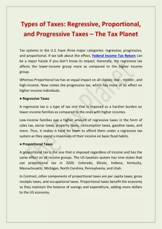Types of Taxes Regressive, Proportional, and Progressive Taxes - The Tax Planet