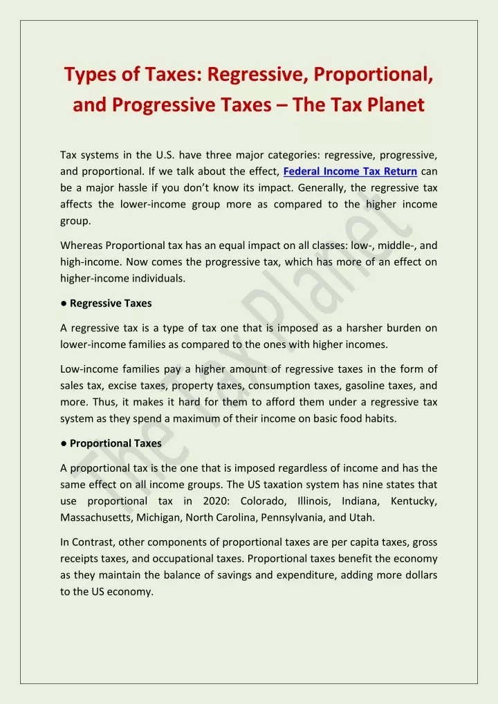 types of taxes regressive proportional