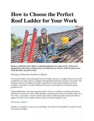 How to Choose the Perfect Roof Ladder for Your Work