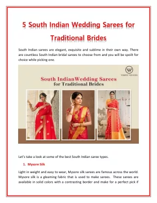 Top 5 South Indian Wedding Sarees for Bride