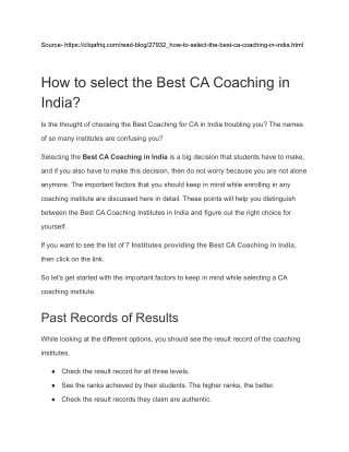 How to select the Best CA Coaching in India_