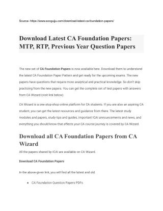 Download Latest CA Foundation Papers_ MTP, RTP, Previous Year Question Papers