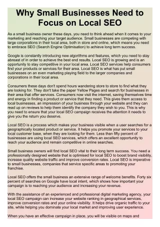 why small businesses need to focus on local seo