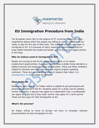 EU Immigration Procedure from India