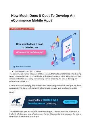 How Much Does It Cost To Develop An eCommerce Mobile App?