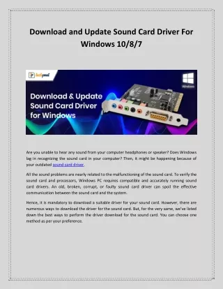 Download and Update Sound Card Driver For Windows 10