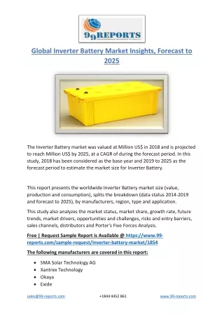 Global Inverter Battery Market Insights, Forecast to 2025