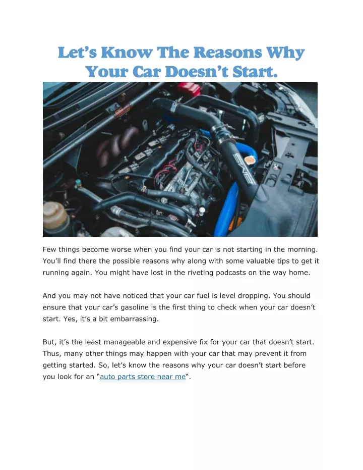 let s know the reasons why your car doesn t start