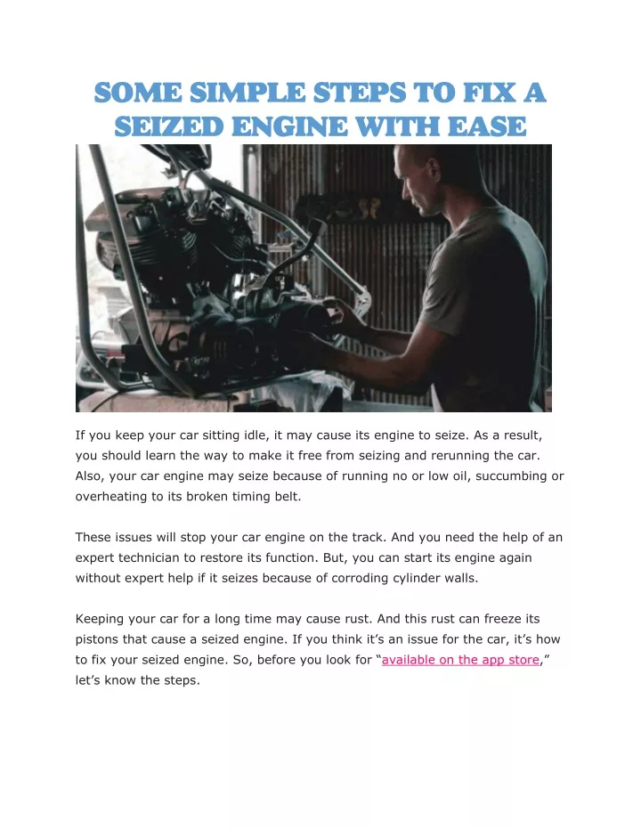 some simple steps to fix a seized engine with ease