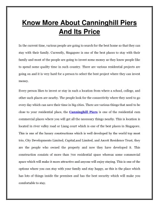 know more about canninghill piers and its price