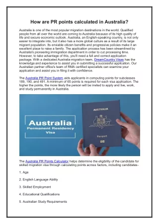 how are pr points calculated in australia