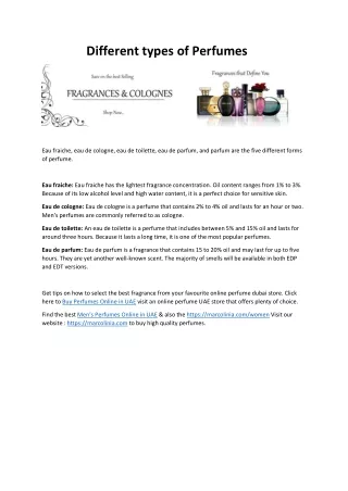 different types of perfumes