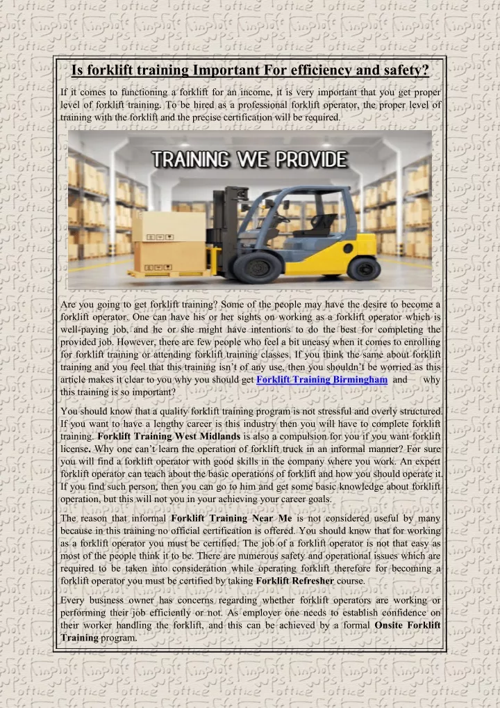 is forklift training important for efficiency