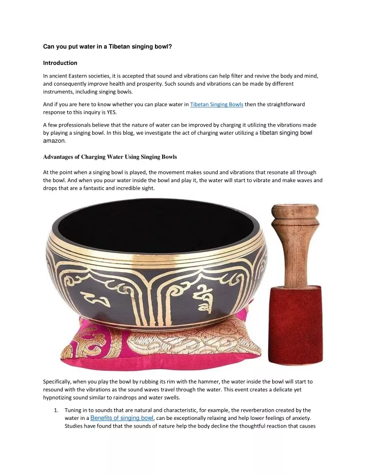 can you put water in a tibetan singing bowl