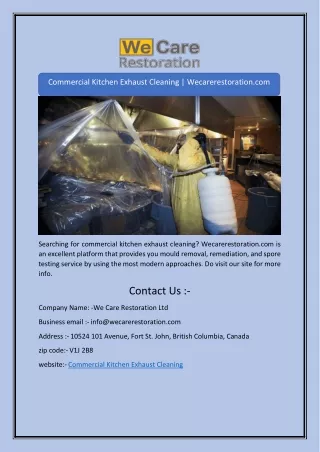 Commercial Kitchen Exhaust Cleaning | Wecarerestoration.com