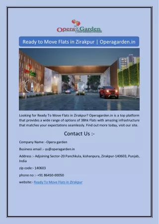 Ready to Move Flats in Zirakpur | Operagarden.in