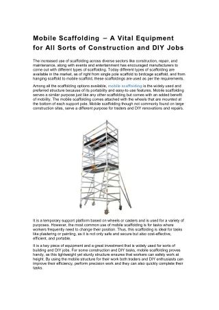 mobile scaffolding a vital equipment