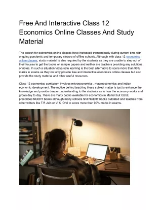Free And Interactive Class 12 Economics Online Classes And Study Material