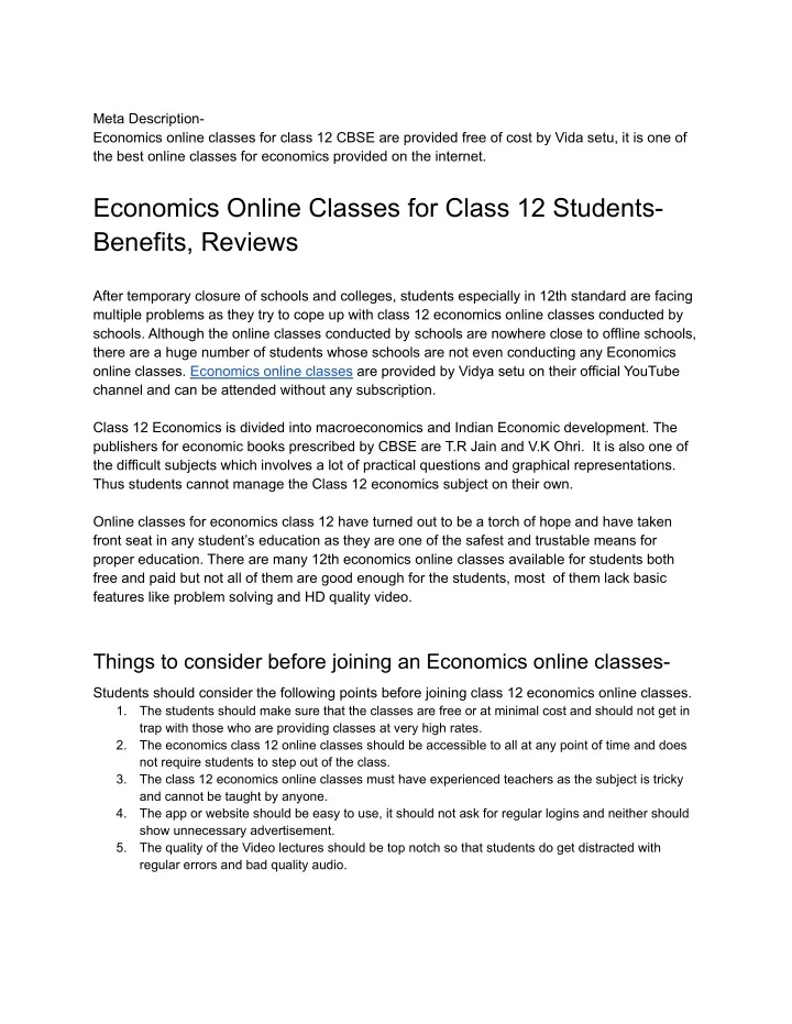 meta description economics online classes