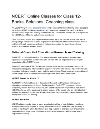 NCERT Online Classes for Class 12- Books, Solutions, Coaching class (1)