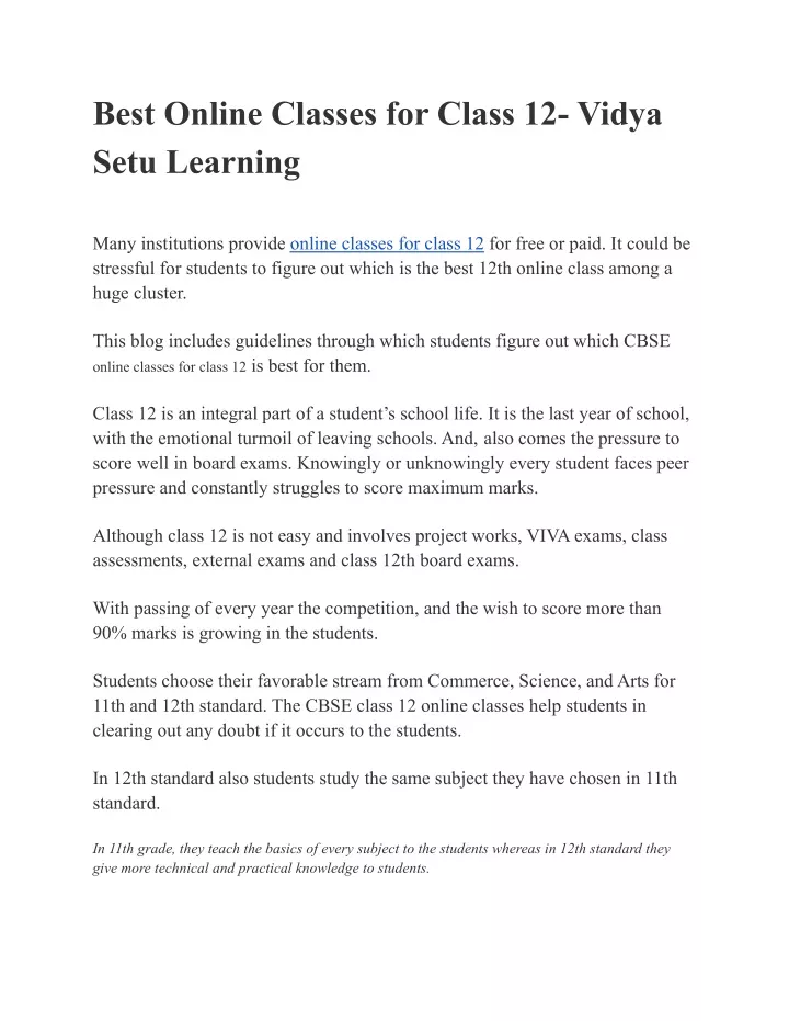 best online classes for class 12 vidya setu