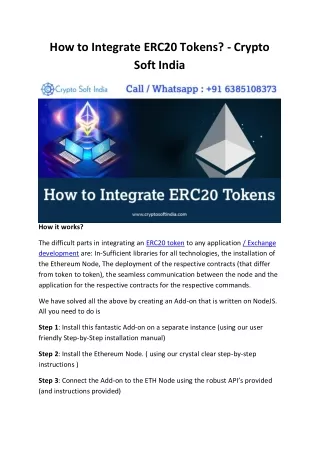 how to integrate erc20 tokens crypto soft india