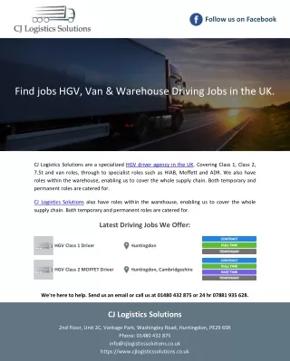 Find jobs HGV, Van & Warehouse Driving Jobs in the UK.