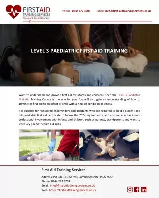LEVEL 3 PAEDIATRIC FIRST AID TRAINING