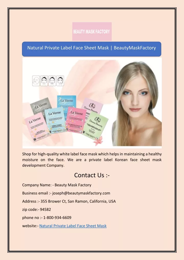 natural private label face sheet mask