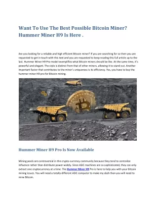 want to use the best possible bitcoin miner