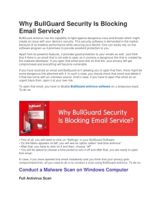 why bullguard security is blocking email service