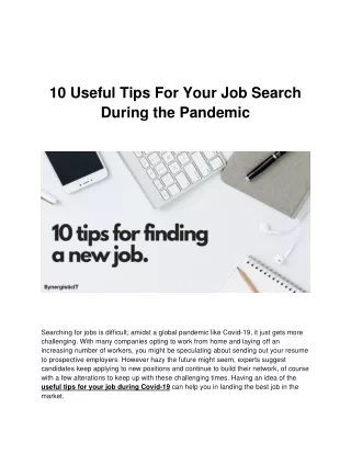 10 Useful Tips For Your Job Search During the Pandemic