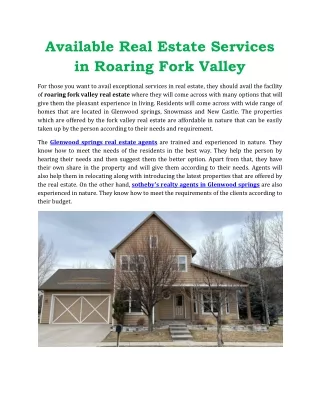 Available Real Estate Services in Roaring Fork Valley