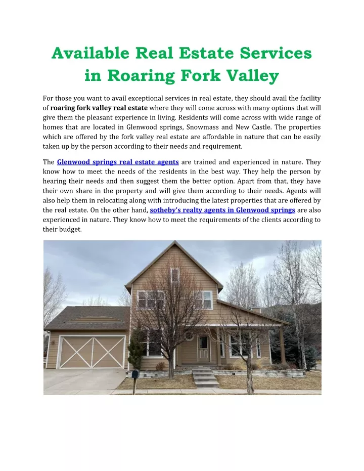 available real estate services in roaring fork
