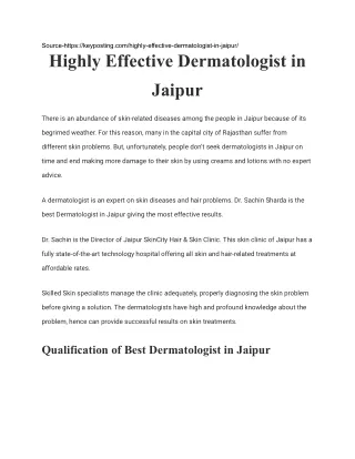 Highly Effective Dermatologist in Jaipur