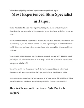 Most Experienced Skin Specialist in Jaipur