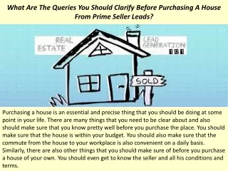 what are the queries you should clarify before purchasing a house from prime seller leads