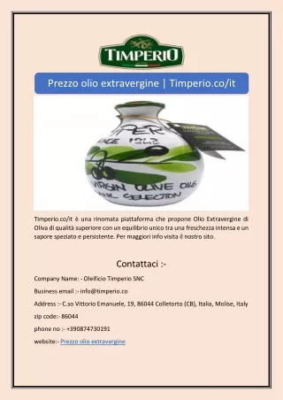 Prezzo olio extravergine | Timperio.co/it
