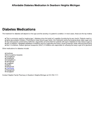 Affordable Diabetes Medication In Dearborn Heights Michigan